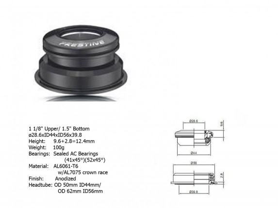 Kormánycsapágy ACO-F13H A-HEAD INTEGRÁLT ALU. (1 1/8" / 1 1/5"; d:39,8mm/44/56mm), FEKETE - AUTHOR 23950105_AKCS