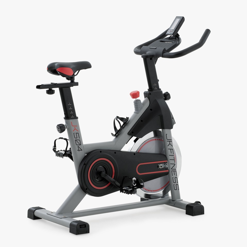 Spin bike szobakerékpár mechanikus betétfék, hangtompított szíj, LCD kijelző JK504 JK Fitness JK504_KPEFO
